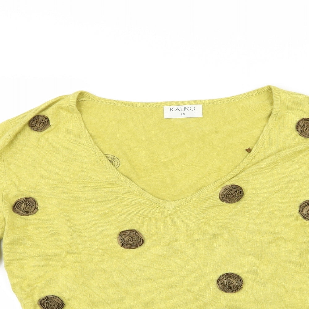 Kaliko Womens Yellow  Knit Pullover Jumper Size 10