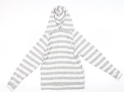 Preloved Love to Lounge Womens Grey Striped  Pullover Hoodie Size 4 - Front