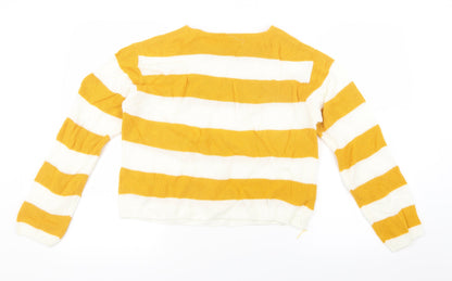 Preloved H&M Girls Yellow Striped Knit Pullover Jumper Size 15 Years - Back