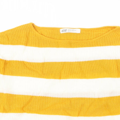 Preloved H&M Girls Yellow Striped Knit Pullover Jumper Size 15 Years - Detail