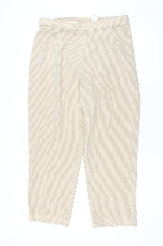 Marks and Spencer Womens Beige Striped  Trousers  Size 18 L27 in