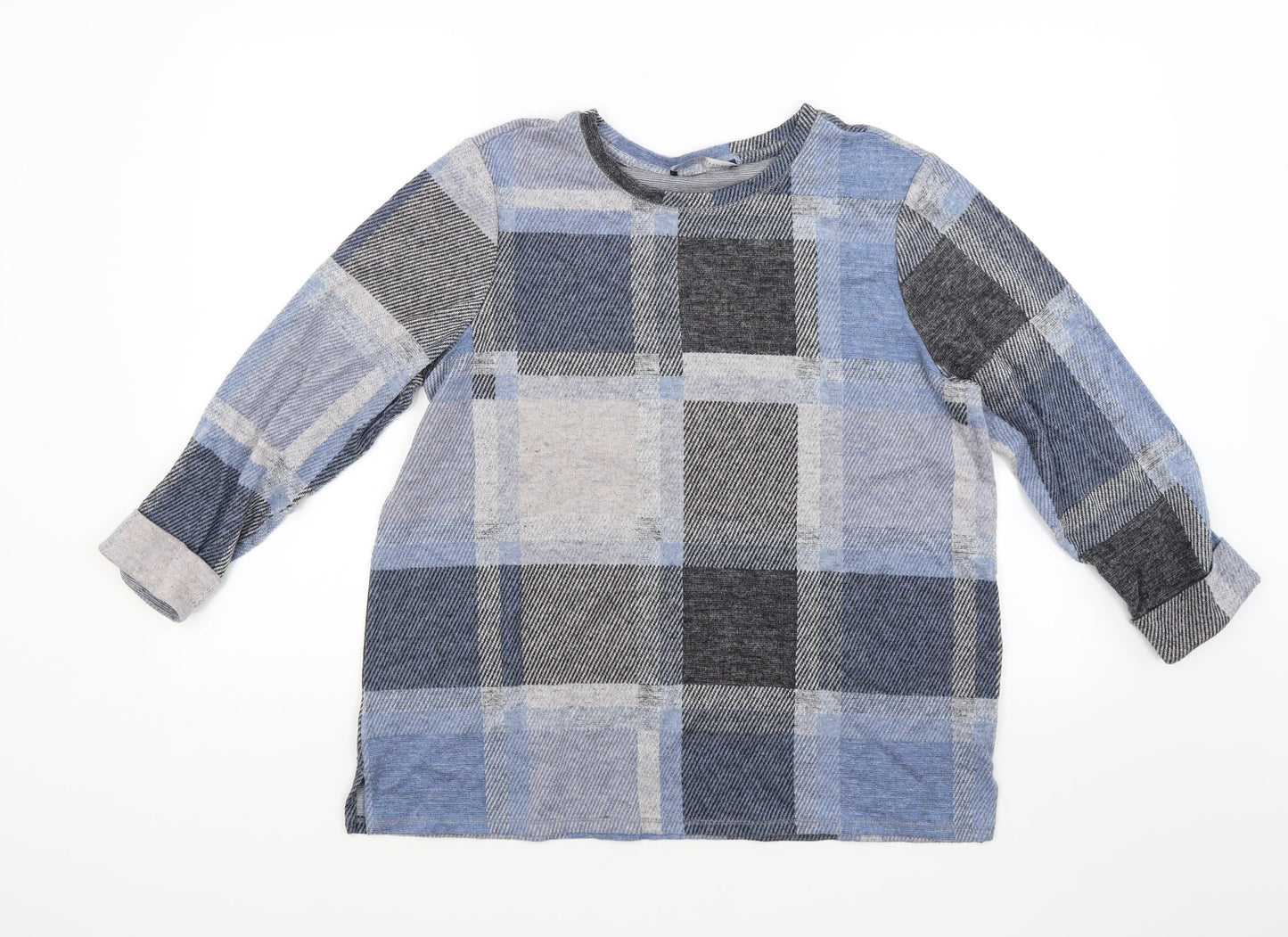 Marks and Spencer Womens Blue Check Knit Pullover Jumper Size 16