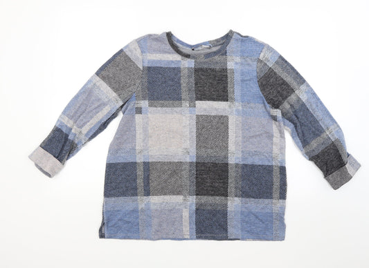 Marks and Spencer Womens Blue Check Knit Pullover Jumper Size 16