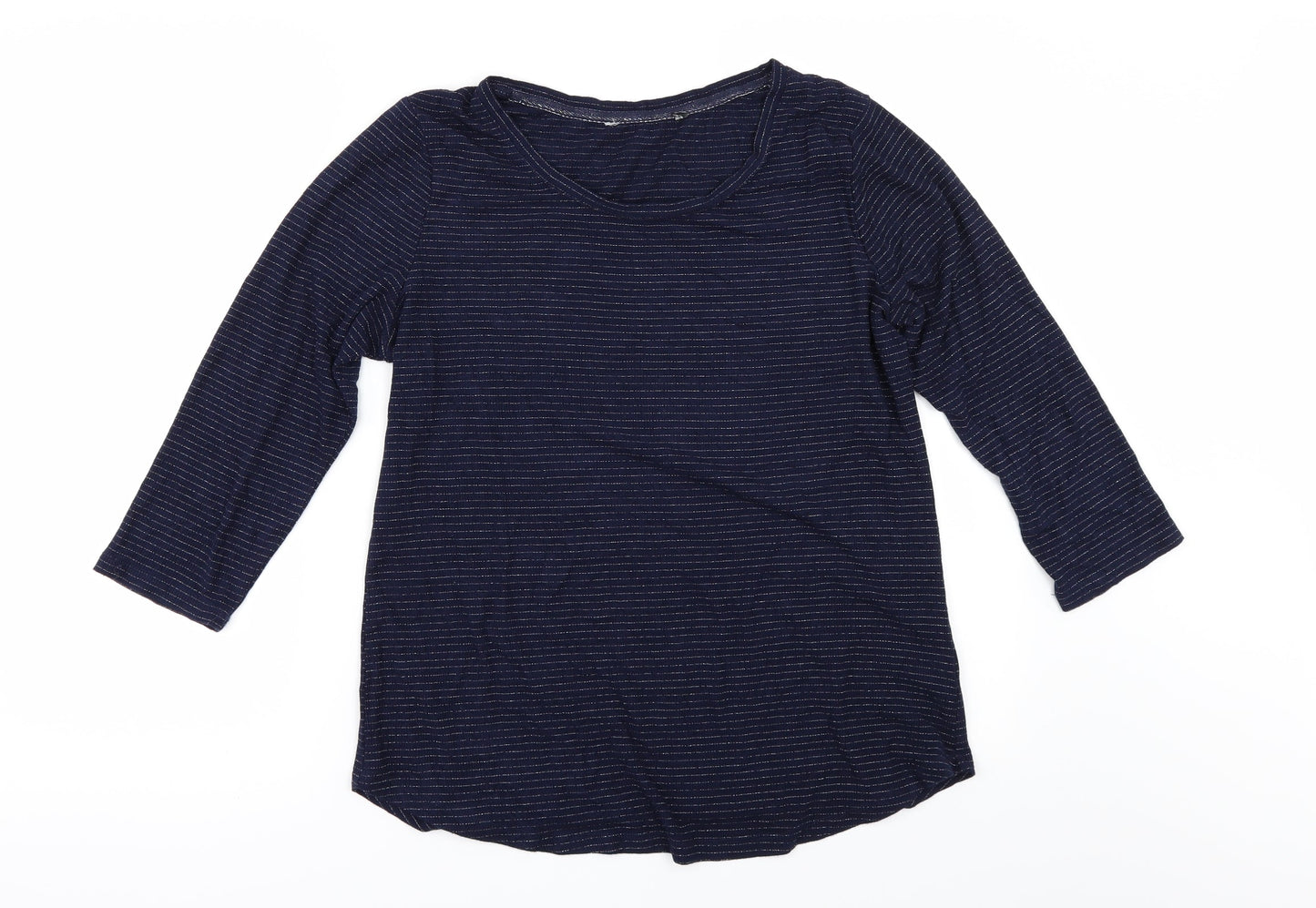 Preworn Womens Blue Striped  Basic T-Shirt Size 12