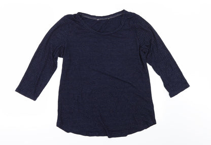 Preloved Preworn Womens Blue Striped  Basic T-Shirt Size 12 - Front