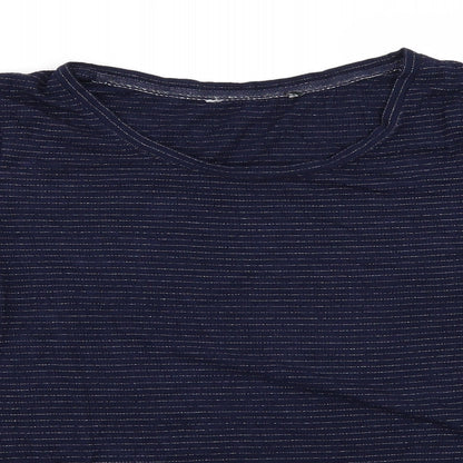 Preloved Preworn Womens Blue Striped  Basic T-Shirt Size 12 - Detail