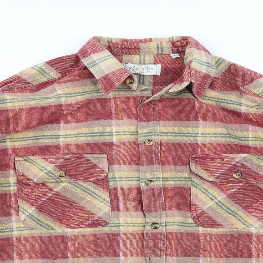Foster's Mens Red Check   Button-Up Size L