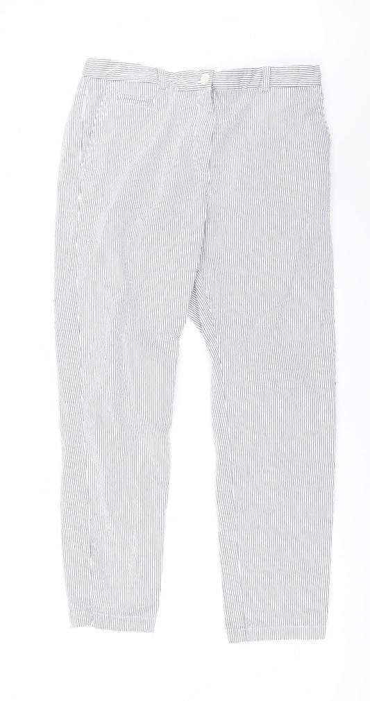 Marks and Spencer Womens White Striped  Trousers  Size 14 L28 in