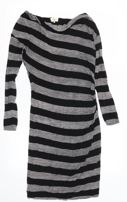 Front view of Linea women’s grey striped bodycon, size UK 8
