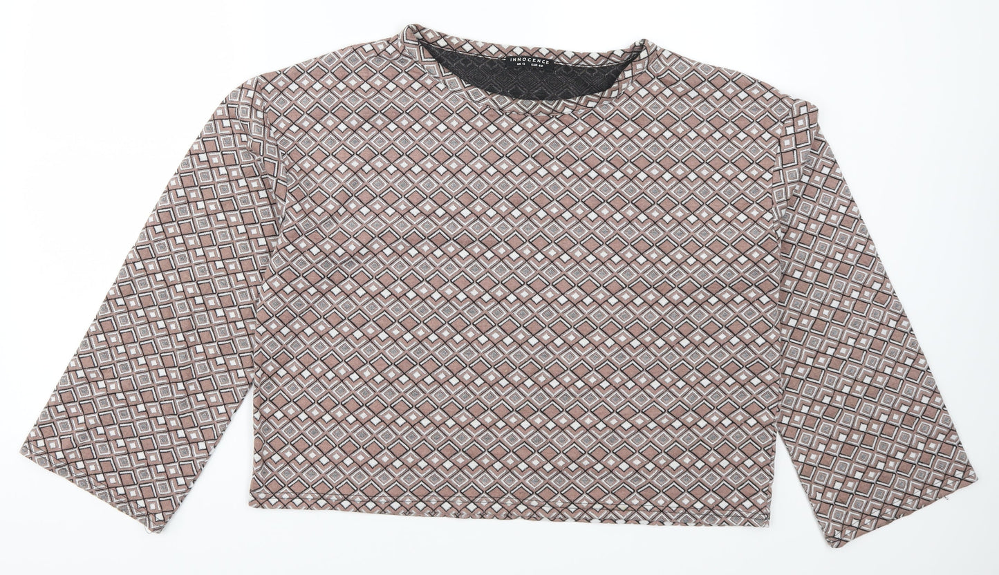 Innocence Womens Beige Geometric  Basic T-Shirt Size 12