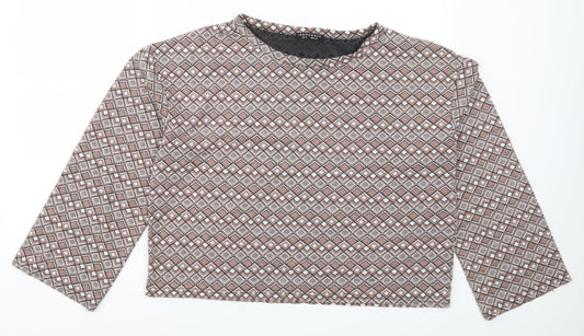 Innocence Womens Beige Geometric  Basic T-Shirt Size 12