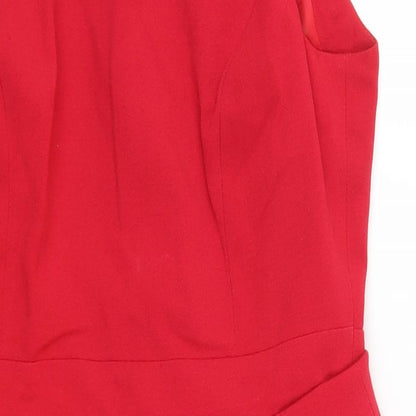 Close-up detail of Papaya women’s red pencil dress, size UK 14