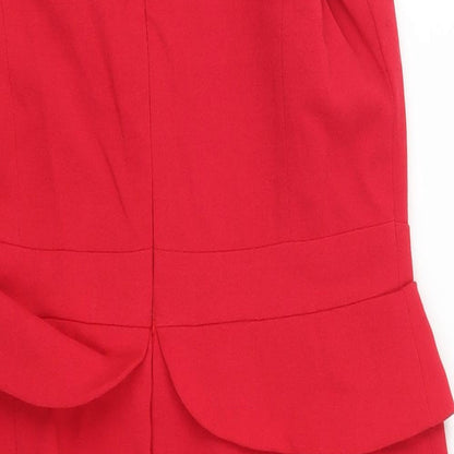 Brand and care label for Papaya women’s red pencil dress, size UK 14