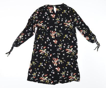Front view of Papaya women’s black floral shift, size UK 14