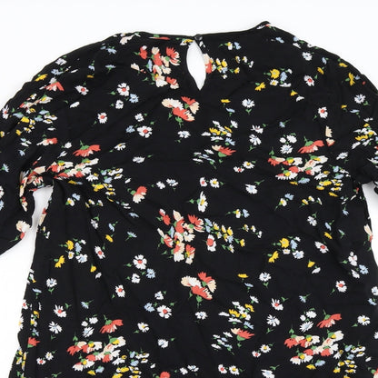 Close-up detail of Papaya women’s black floral shift, size UK 14