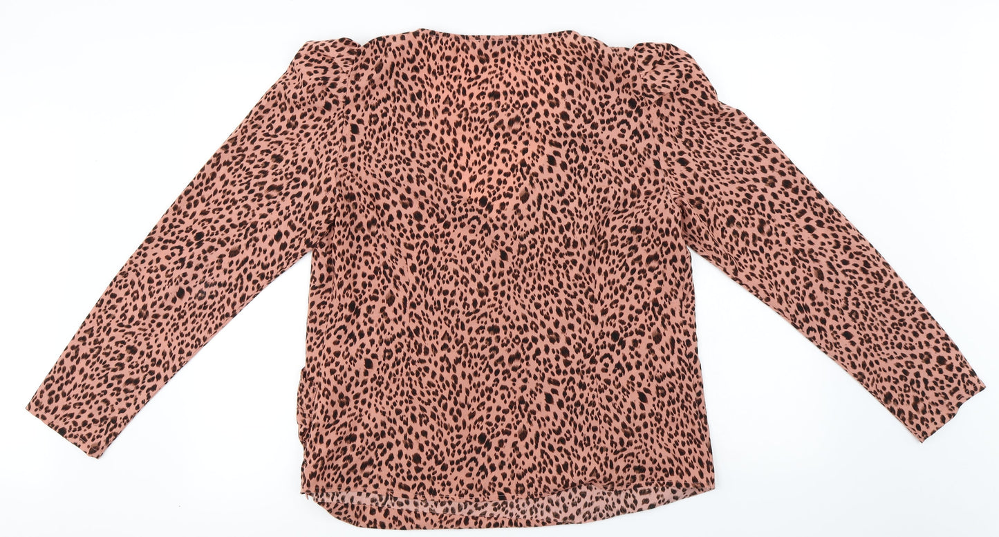 JustFab  Womens Pink Animal Print  Basic Blouse Size XL