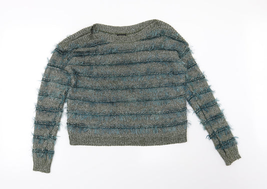 River Island Womens Green Striped  Pullover Jumper Size 8