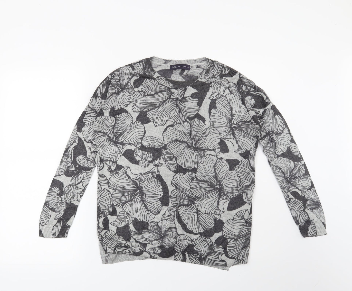 Marks and Spencer Womens Grey Floral  Pullover Jumper Size S