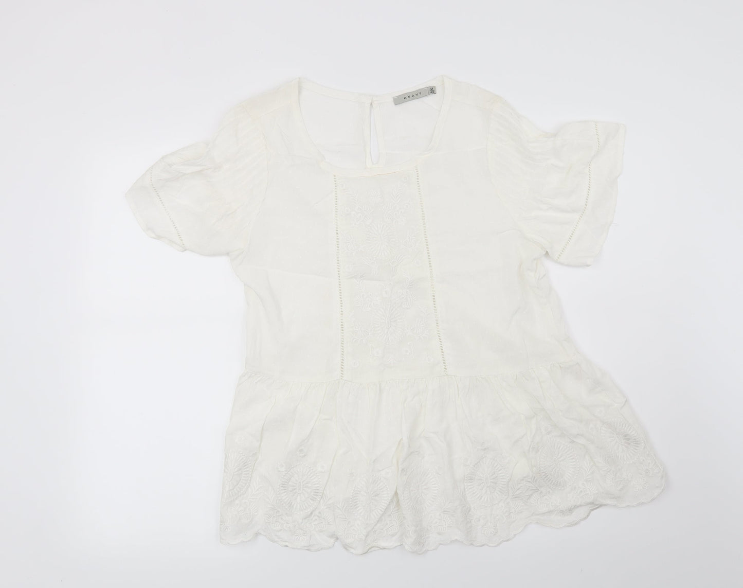 Anany Womens White Floral  Basic Blouse Size 12