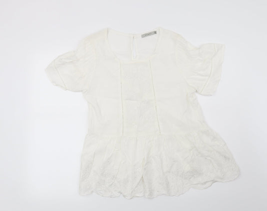 Anany Womens White Floral  Basic Blouse Size 12