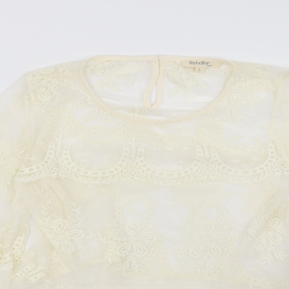 Rebellion Womens Beige Floral  Basic Blouse Size L