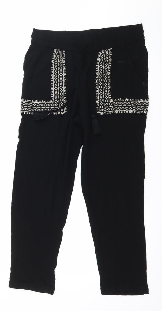 Marks and Spencer Womens Black Geometric Jersey Trousers  Size 10 L24 in