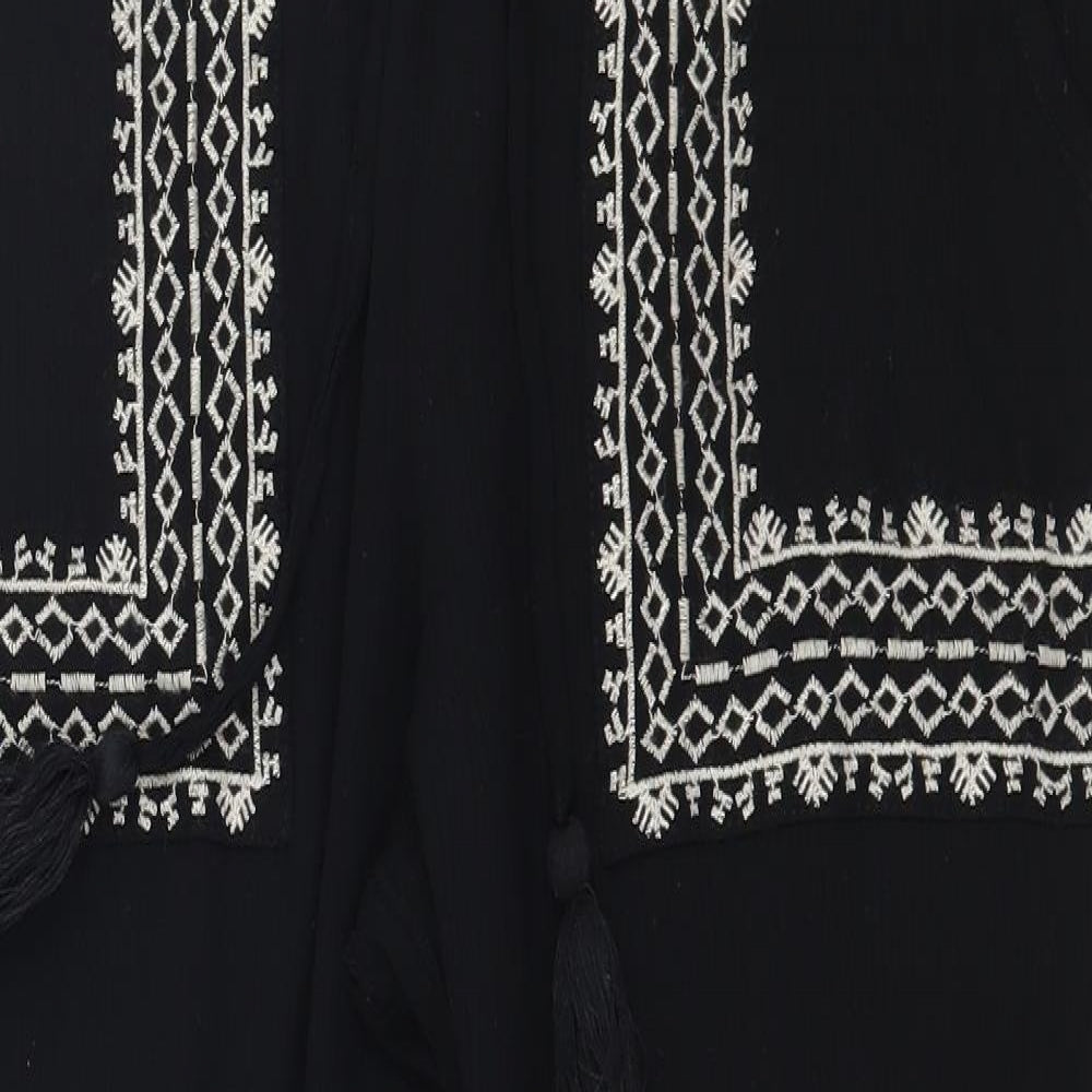 Marks and Spencer Womens Black Geometric Jersey Trousers  Size 10 L24 in