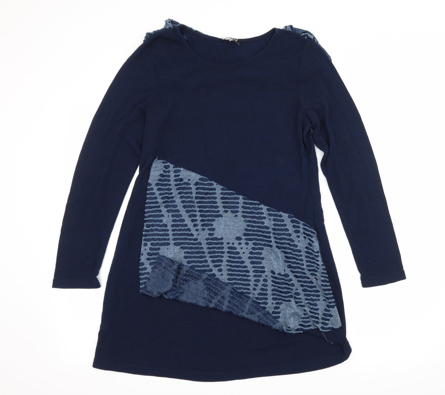 Klass Womens Blue Geometric Knit Pullover Jumper Size S