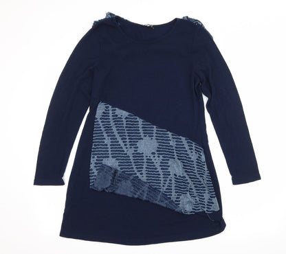Preloved Klass Womens Blue Geometric Knit Pullover Jumper Size S - Front