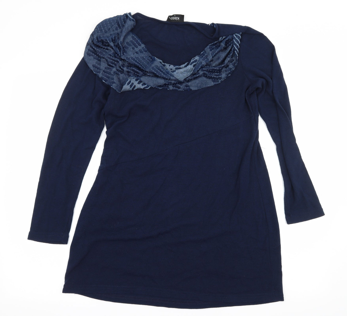 Klass Womens Blue Geometric Knit Pullover Jumper Size S