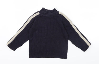 Preloved BHS Boys Blue Striped  Pullover Jumper Size 6 Years - Front