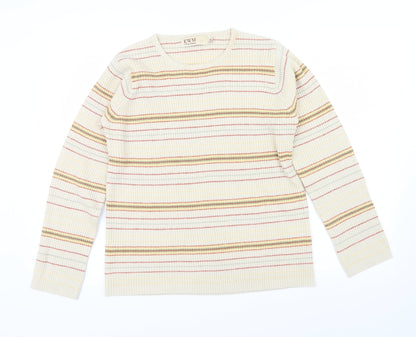 Preloved EWM Womens Beige Striped  Pullover Jumper Size M - Front