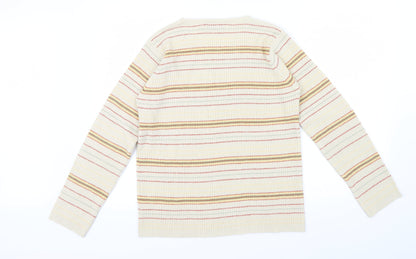 Preloved EWM Womens Beige Striped  Pullover Jumper Size M - Back