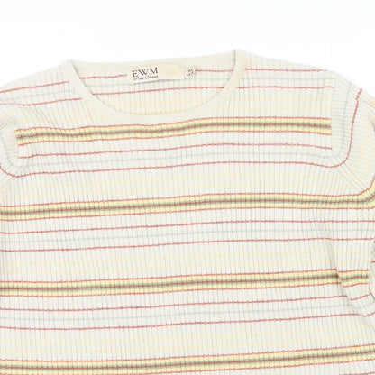 Preloved EWM Womens Beige Striped  Pullover Jumper Size M - Detail