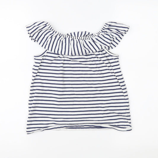 NEXT Girls White Striped Jersey Basic Blouse Size 9 Years