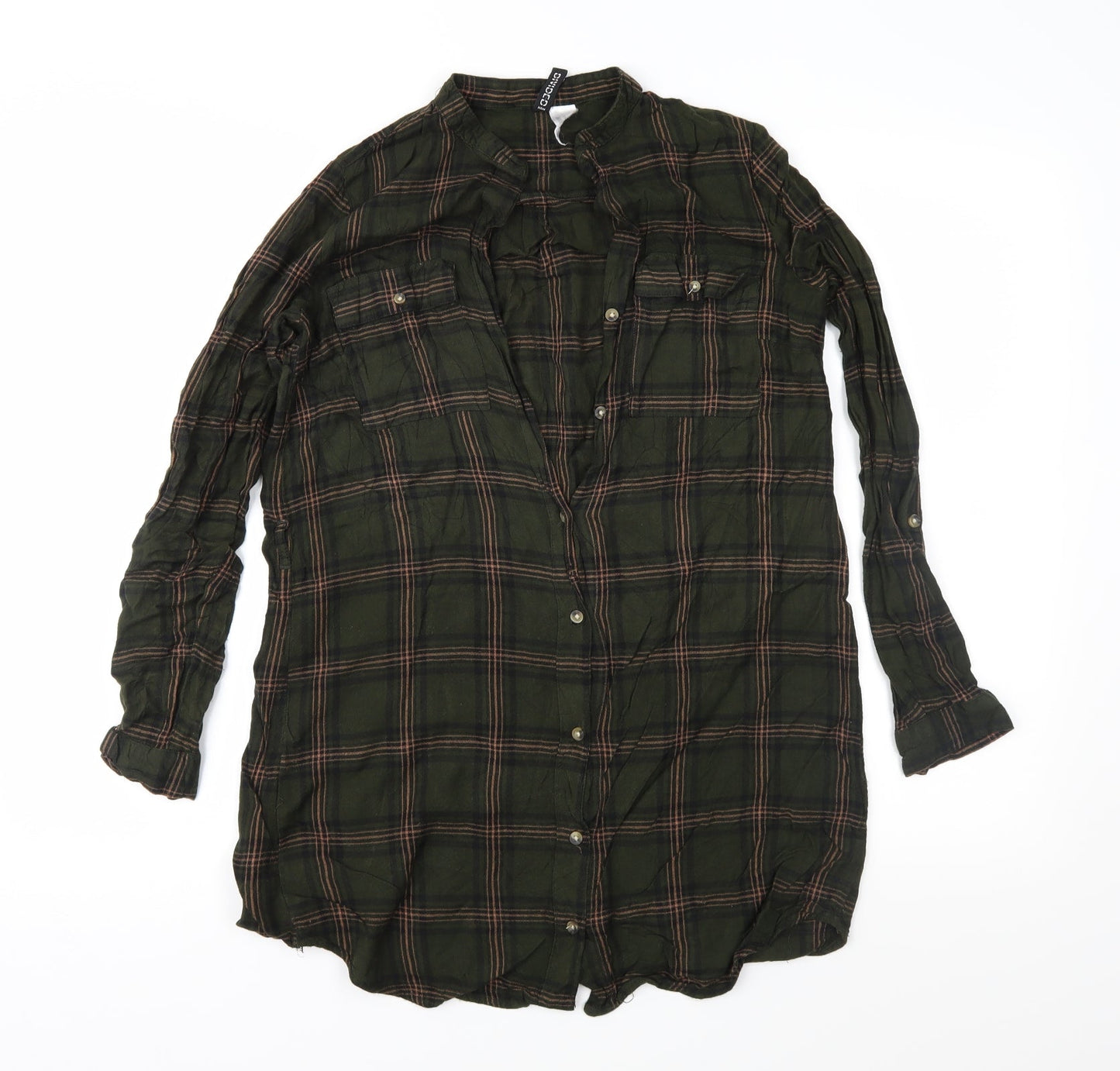 Divided Womens Green Check  Basic Button-Up Size 8