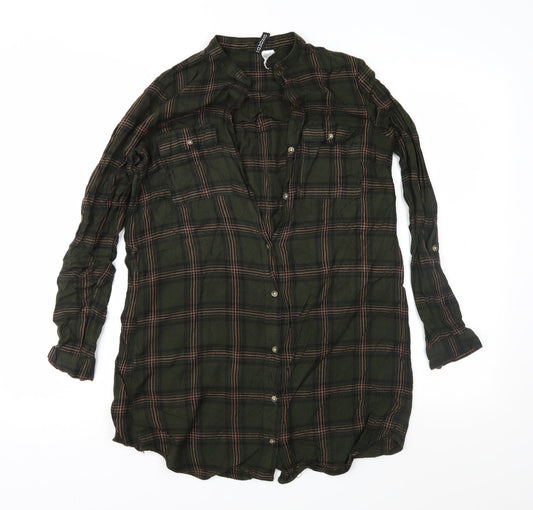 Divided Womens Green Check  Basic Button-Up Size 8