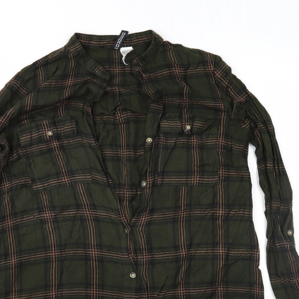 Divided Womens Green Check  Basic Button-Up Size 8