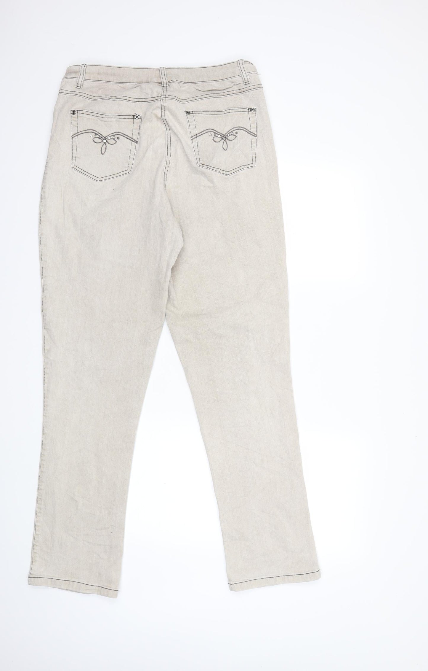 Preworn Womens Beige  Denim Straight Jeans Size 34 in L32 in