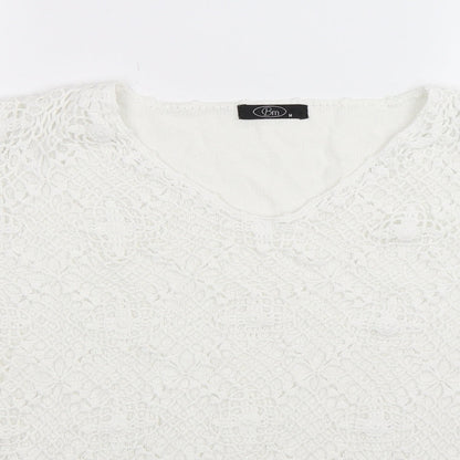 Preloved BM Womens White  Knit Pullover Jumper Size M - Detail