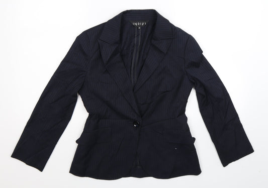 Indivia Womens Blue Striped  Jacket Suit Jacket Size 10