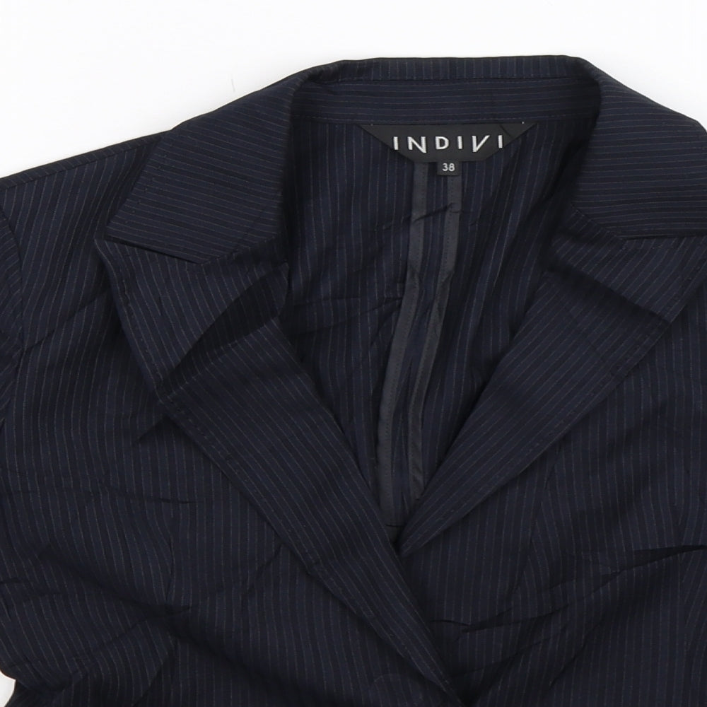 Indivia Womens Blue Striped  Jacket Suit Jacket Size 10