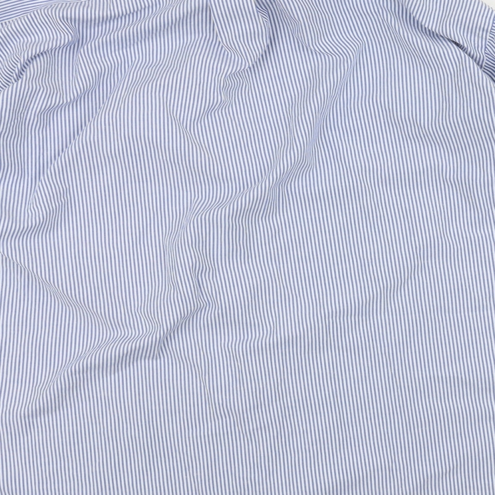 meicy Mens Blue Striped   Dress Shirt Size L