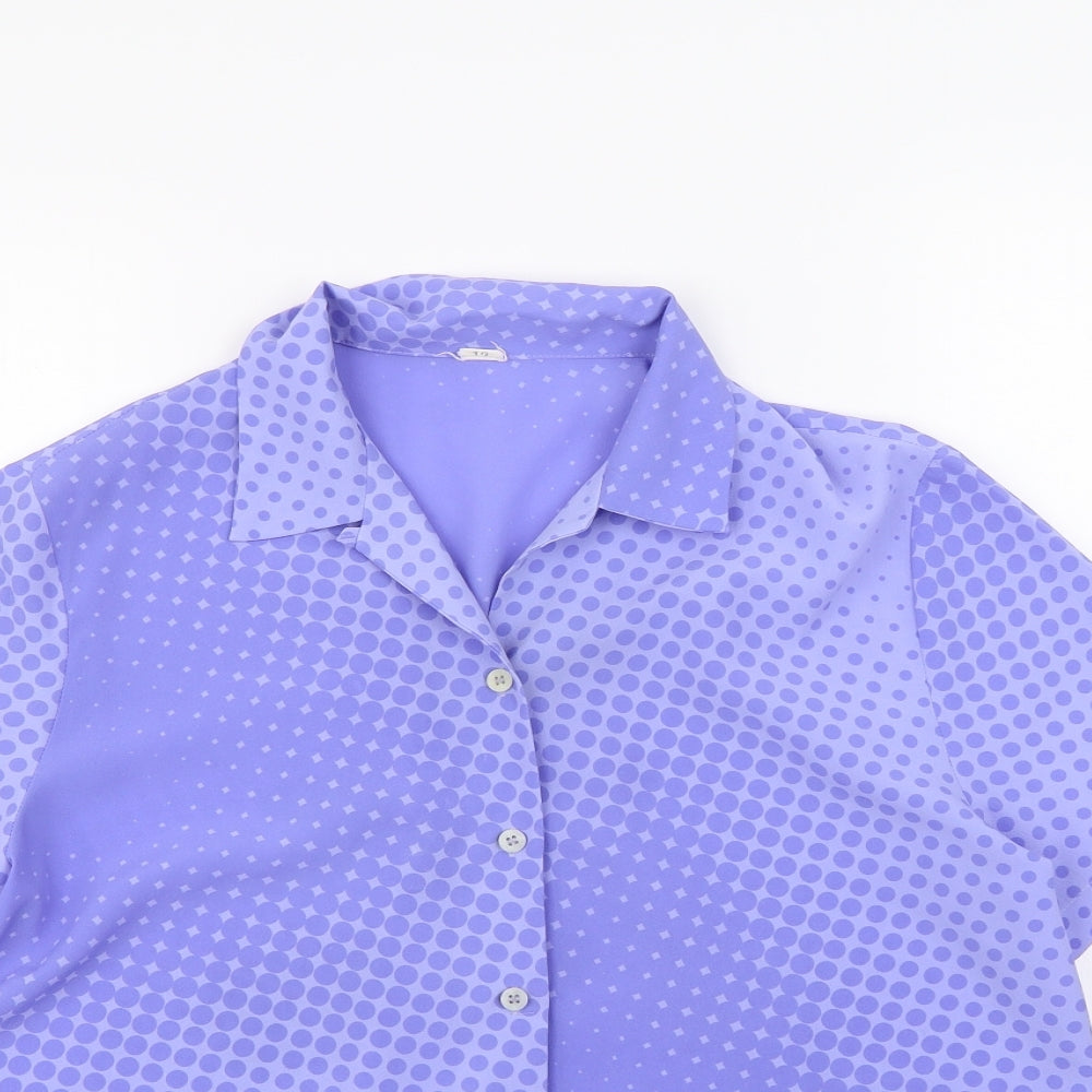 Preworn Womens Purple Polka Dot  Basic Button-Up Size 12