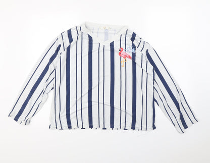 Preloved xqgr Womens White Striped  Basic T-Shirt Size L - Front