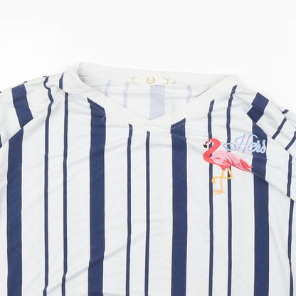 Preloved xqgr Womens White Striped  Basic T-Shirt Size L - Detail