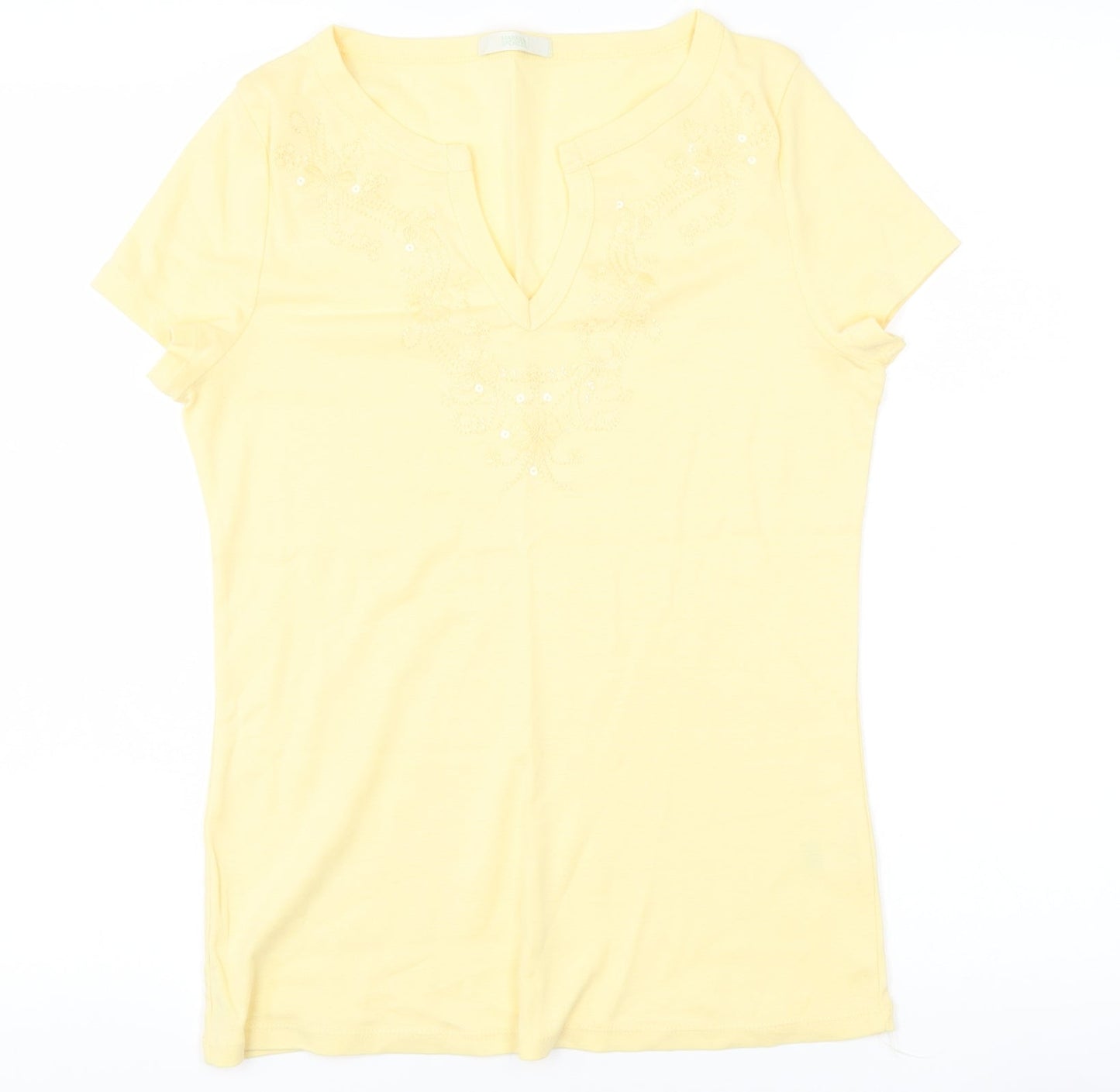 Marks and Spencer Womens Yellow Fair Isle  Basic T-Shirt Size 14