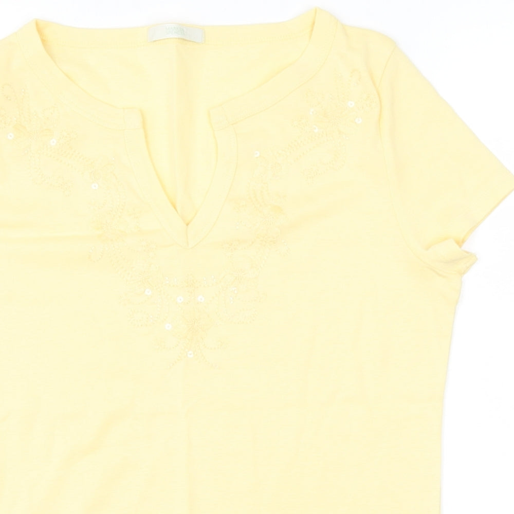 Marks and Spencer Womens Yellow Fair Isle  Basic T-Shirt Size 14