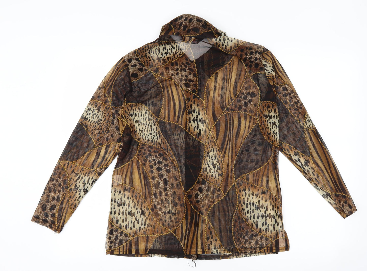 Donna Bella Womens Brown Animal Print  Basic Button-Up Size L