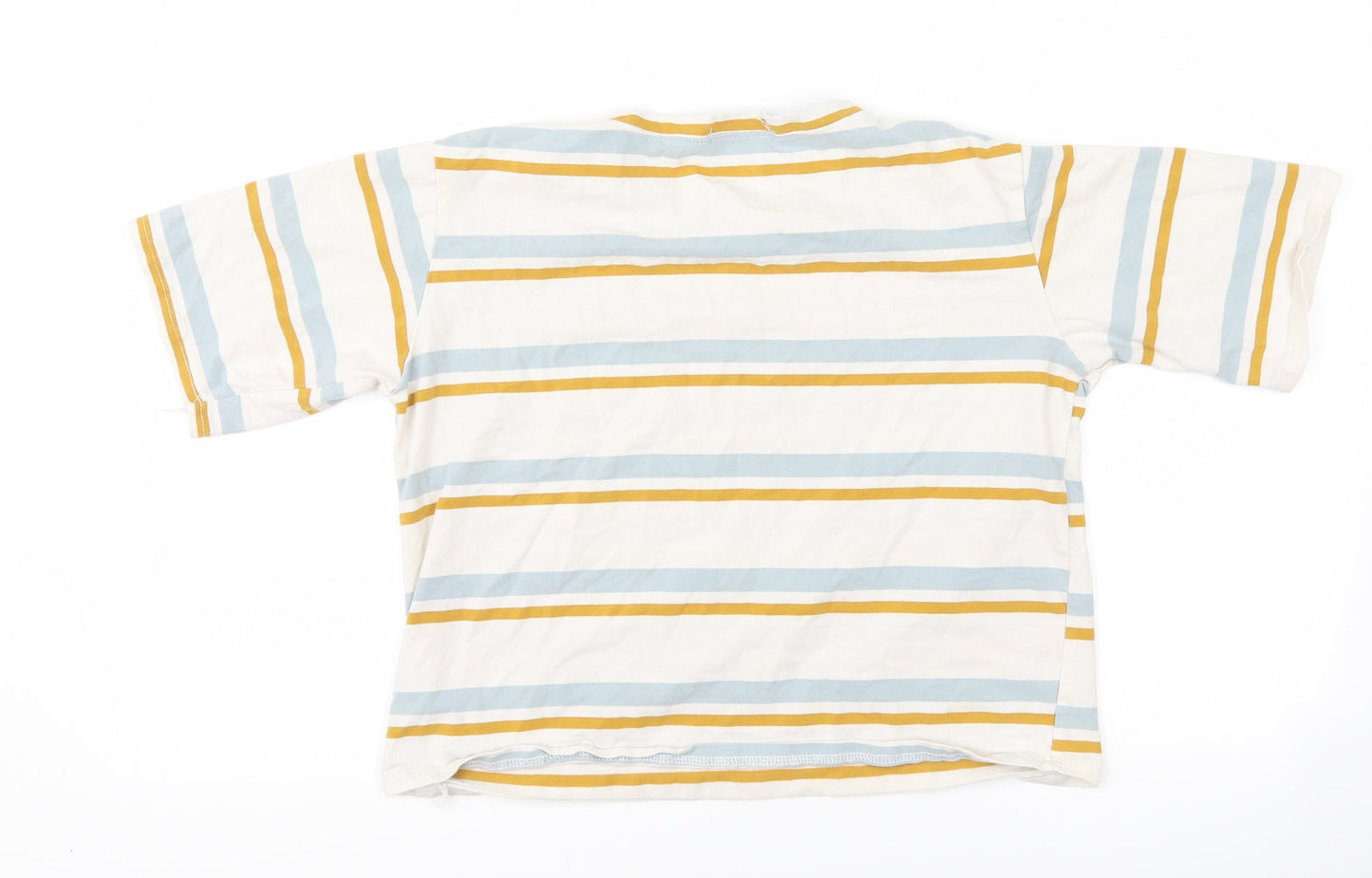 miss H Womens White Striped  Basic T-Shirt Size S